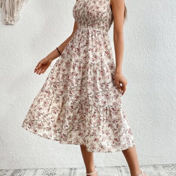 Boho Dress, Floral Print Ruffle Hem Dress, summer dress - Picture 7 of 8